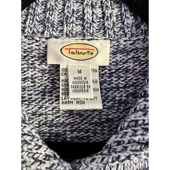 Talbots Vintage Marled Cotton Navy White Collared Cardigan Rag Sweater Size M - Picture 2 of 7